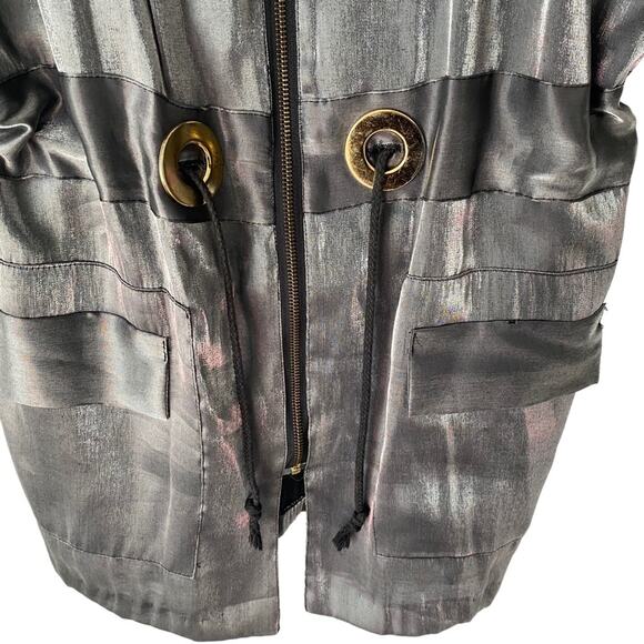 Miss California Apparel Vintage 70s Silver Metallic Zipper Jacket Drawstring MED - Picture 3 of 8